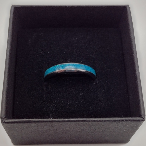 NIB Artisan Made Blue Opal and Tungsten Stackable Ring Wedding Engagement Band - Picture 3 of 8